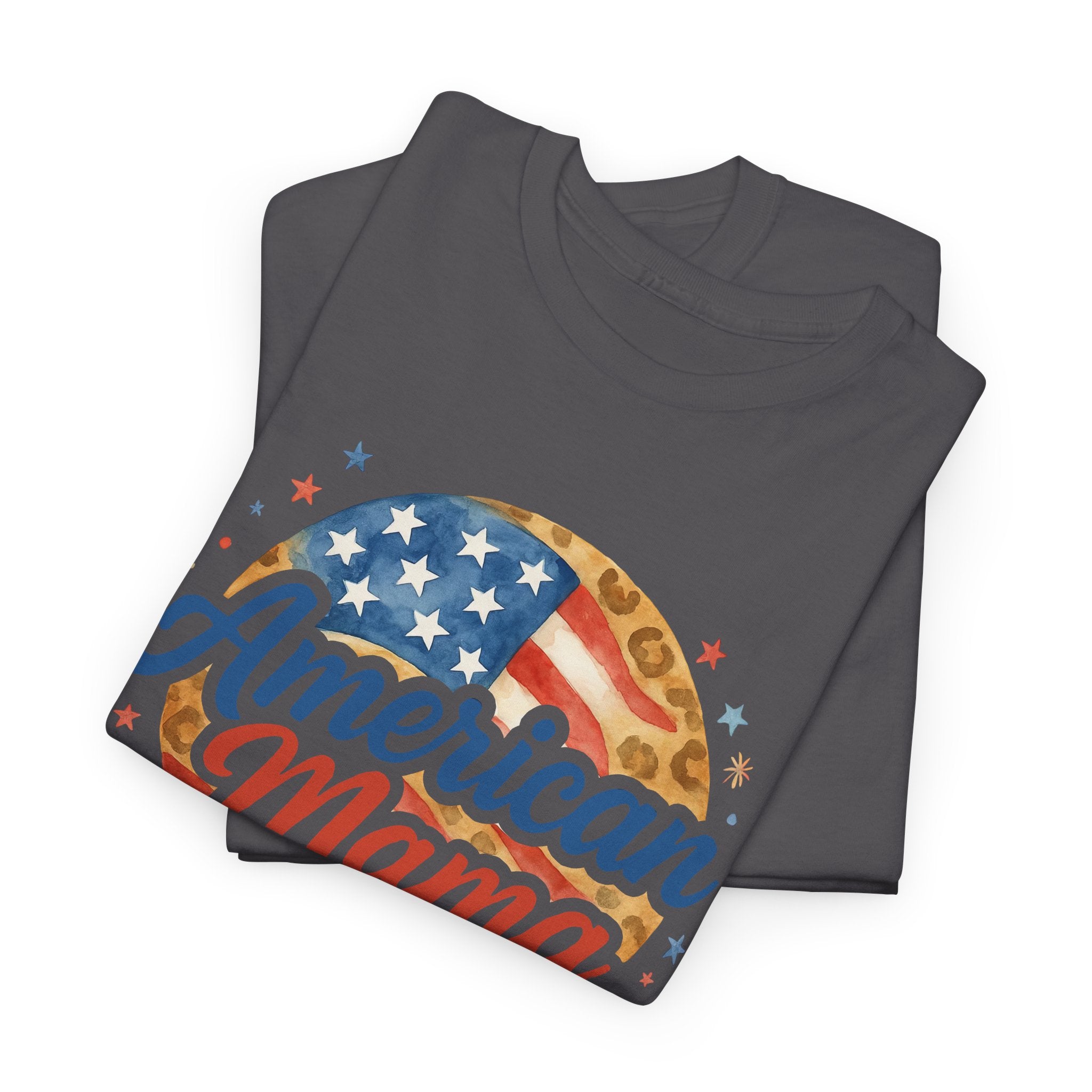 American Mama Leopard Flag Watercolor Patriotic 4th July Graphic Tee