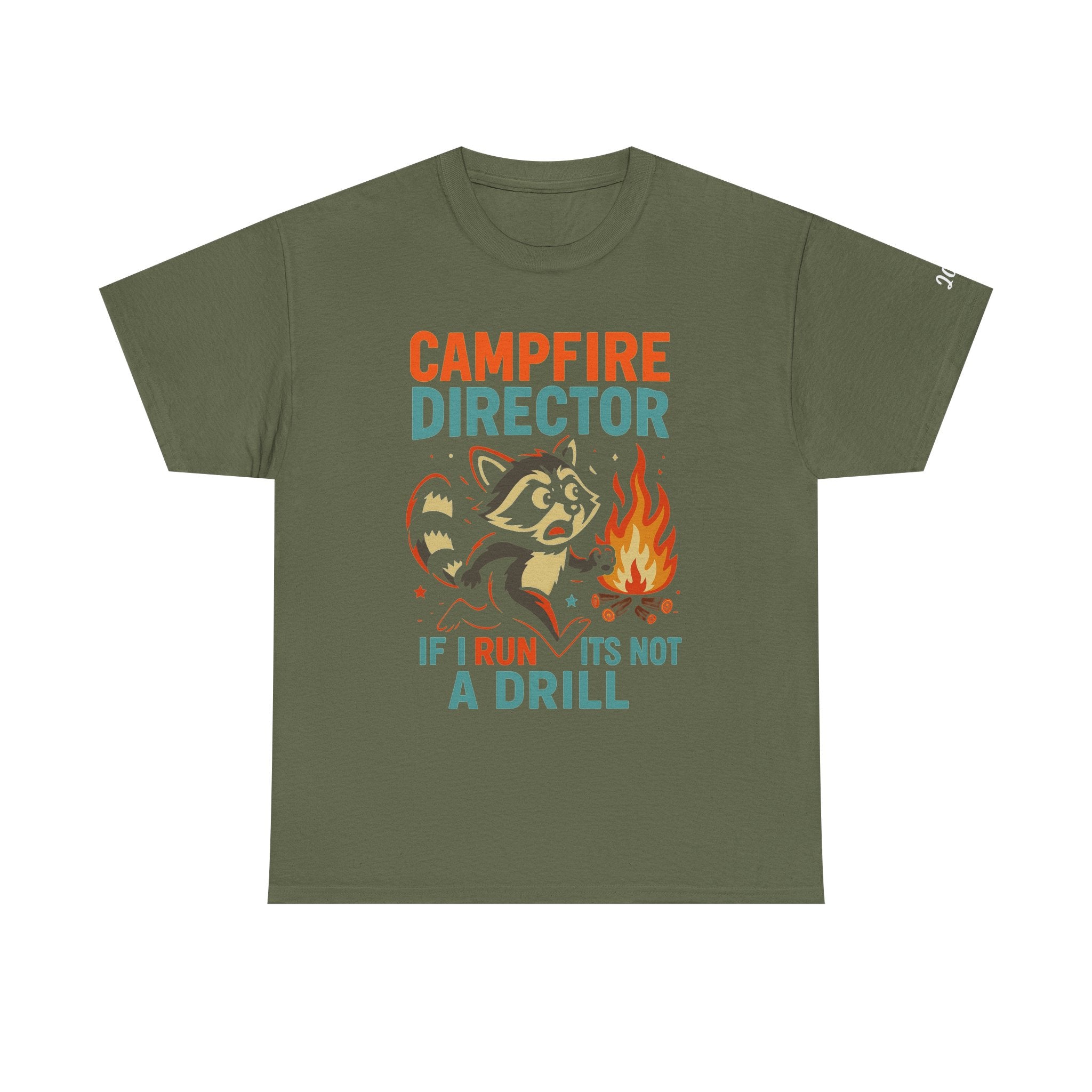 Campfire Director Raccoon T-Shirt – If I Run It’s Not a Drill Camping Tee