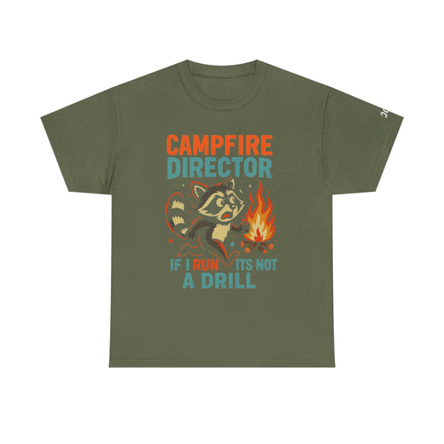 Campfire Director Raccoon T-Shirt – If I Run It’s Not a Drill Camping Tee