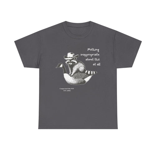 Cowboy Raccoon Goose Ride Tee | Funny Unsupervised POV Graphic Shirt