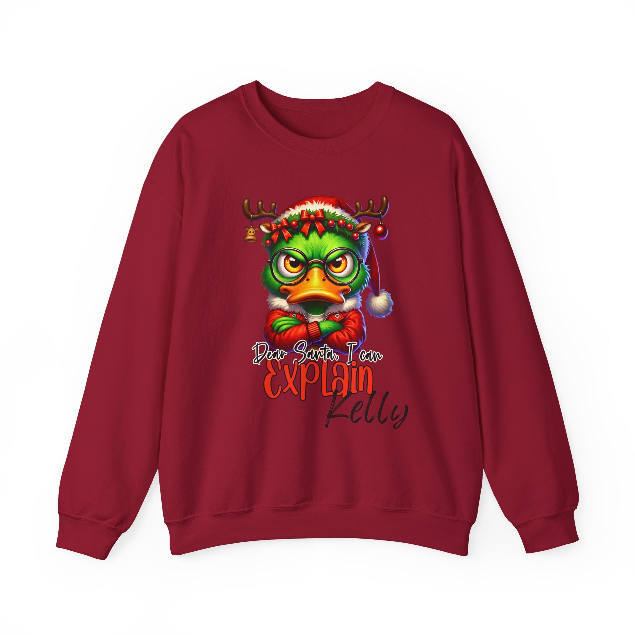 Custom Name Grouchy Duck Christmas Sweatshirt Dear Santa I Can Explain and Signature Funny Holiday Gift Naughty Kid Gift