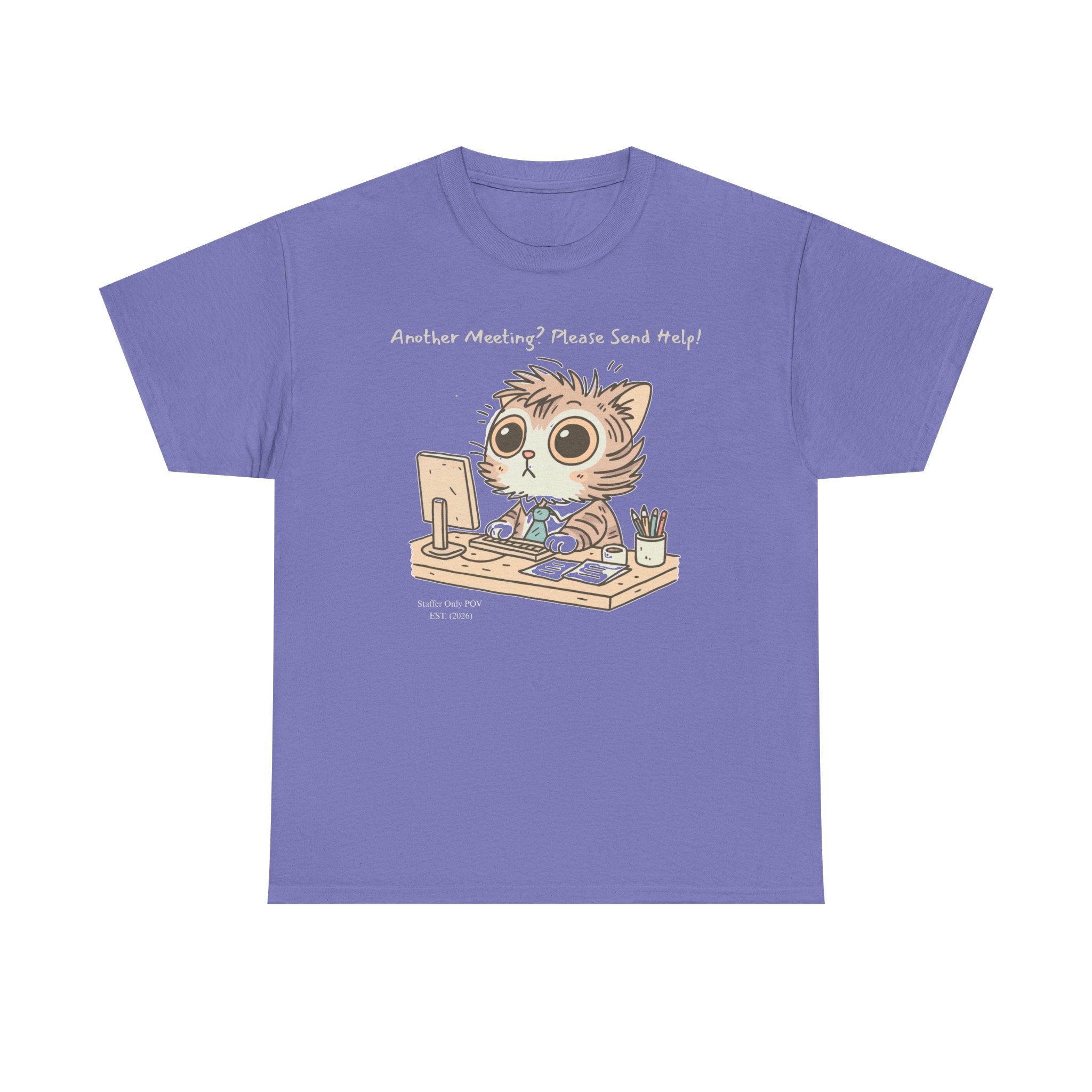 Funny Zoom Cat Shirt – “Another Meeting? Please Send Help!” Office Staffer POV Work from Home Tee