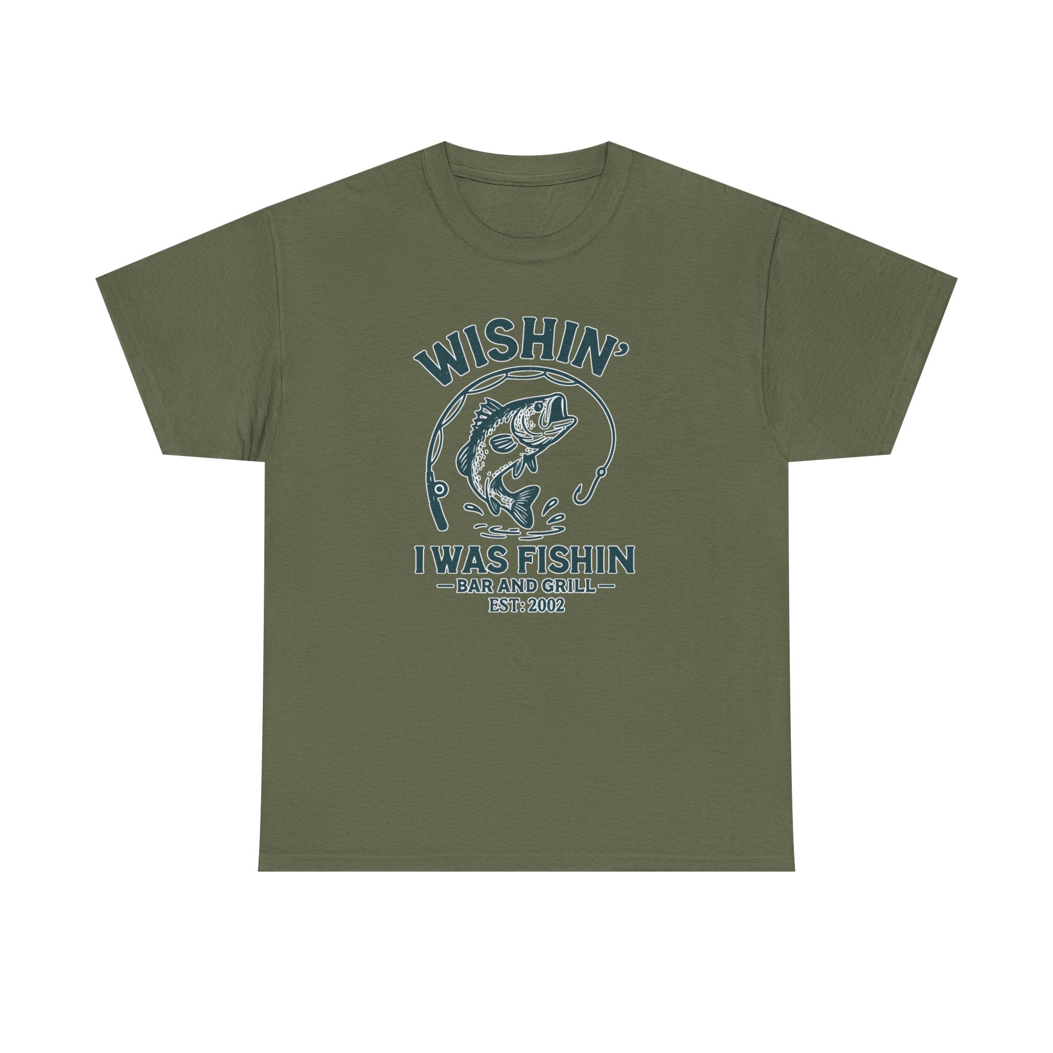 Wishin’ I Was Fishin’ Bar & Grill Tee – Funny Fishing Shirt – Custom “Est. YEAR” Gift